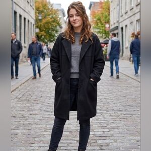 PRETTYGARDEN Women's Solid Black Oversized Wool Blend Coat, Size XL
